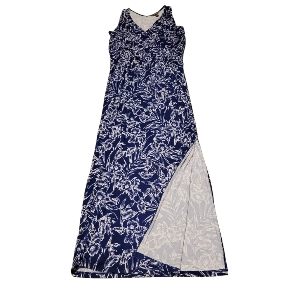 Tommy Bahama Mar-A-Sketch Maxi Dress Tropical Floral Viscose Blue White Sz Small - Picture 5 of 13